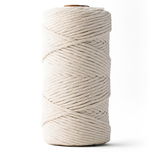 Ledent Makramee Garn (3mm, 120M, Natur) einfach gedreht - Seil Garn für Makramee aus 100% recyceltes Baumwollgarn - Dickes Makrame Garn in Natur Farbe zum Basteln von Ledent