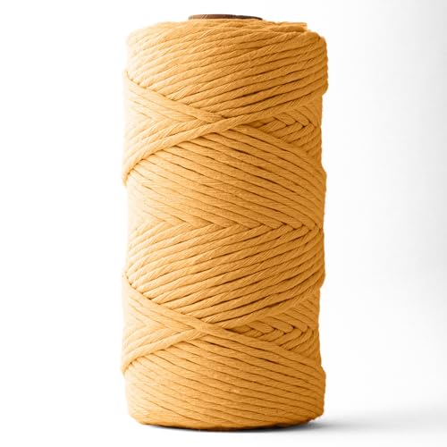 Ledent Makramee Garn (3mm, 120M, Senfgelb) einfach gedreht - Seil Garn für Makramee aus 100% recyceltes Baumwollgarn - Dickes Makramee Garn in Senfgelb Farbe zum Basteln von Ledent