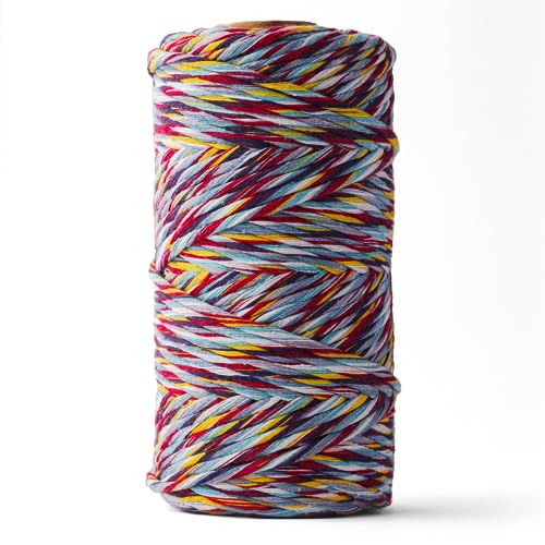 Ledent Makramee Garn (3mm, 120M, Regenbogenfarben) einfach gedreht - Seil Garn für Makramee, 100% recyceltes Baumwollgarn - Dickes Makrame Garn in Twist-Mix Farbe zum Basteln von Ledent