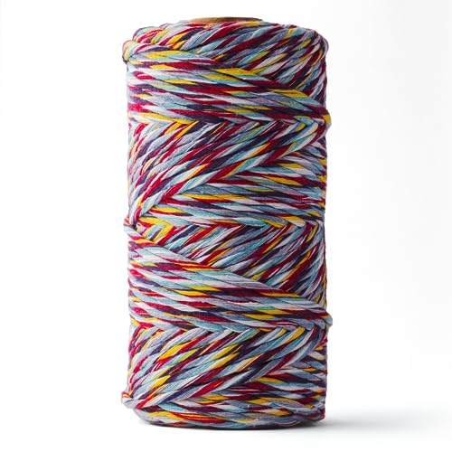 Ledent Makramee Garn (3mm, 120M, Regenbogenfarben) einfach gedreht - Seil Garn für Makramee, 100% recyceltes Baumwollgarn - Dickes Makramee Garn in Twist-Mix Farbe zum Basteln von Ledent
