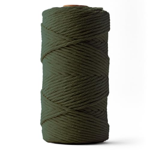 Ledent Makramee Garn (3mm, 120M, Twistwald) einfach gedreht - Seil Garn für Makramee aus 100% recyceltes Baumwollgarn - Dickes Makrame Garn in Moosgrün Farbe zum Basteln von Ledent