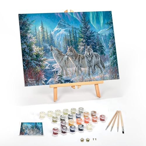 Ledgebay Malen nach Zahlen Erwachsene: Anfänger bis Fortgeschrittene Zahlenset mit Acrylfarbe und Staffelei Malen nach Zahlen Erwachsene mit Rahmen (Mondaufgangslied 40x50 cm Gerahmt) von Ledgebay
