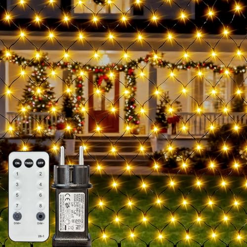 Lichternetz Außen, 4,5 m x 1,5 m 300 LED Warmweiße Weihnachtslichter Netzlicht mit Fernbedienung, Timer, 8 Modi, Verbindbar Lichterkette, für Büsche, Bäume, Partys und Gartendekoration Lichternetz Außen, 4,5 m x 1,5 m 300 LED Warmweiße Weihnachtslichter Netzlicht mit Fernbedienung, Timer, 8 Modi, Verbindbar Lichterkette, für Büsche, Bäume, Partys und Gartendekoration von Ledido