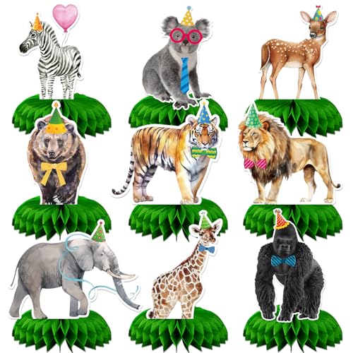 Dschungeltiere, Wabenaufsätze, Safari-Thema, Geburtstagsparty-Zubehör, wilde Tiere, Dschungel-Party-Dekorationen, Babyparty, Tischdekorationen für Jungen und Mädchen, 9 Stück Dschungeltiere, Wabenaufsätze, Safari-Thema, Geburtstagsparty-Zubehör, wilde Tiere, Dschungel-Party-Dekorationen, Babyparty, Tischdekorationen für Jungen und Mädchen, 9 Stück von Ledoira