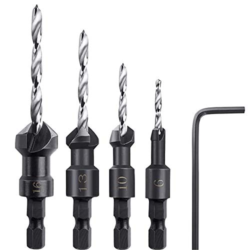 Kegelsenker Bohrer Set 5Pcs Spiralbohrer Senker Bohrer Set Zimmerei Reibahle 1/4 Sechskant Schaft Senkbohrer Set Holz Senkerbohrer für Holz-Kunststoff weich Metall von Ledoo