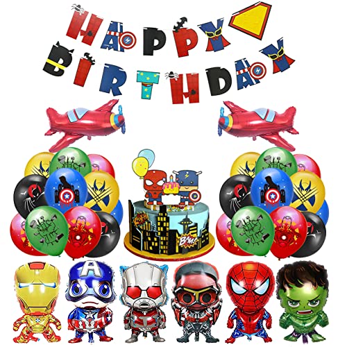 Superhelden Geburtstagsdekoration-Set - Superhero Luftballons, Superheld Folienballons, Rächer Banner und Kuchendekorationen von Ledudo