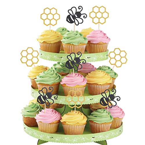 48 Pcs Bumble bee Cupcake Toppers - Black Glitter Bee Gold Glitter Honeycomb Baby Gender Reveal Cupcake Topper, Bee Themed Party/Baby Shower/Baby Birthday Party Cupcake Decorations Supplies von LeeLeeAn