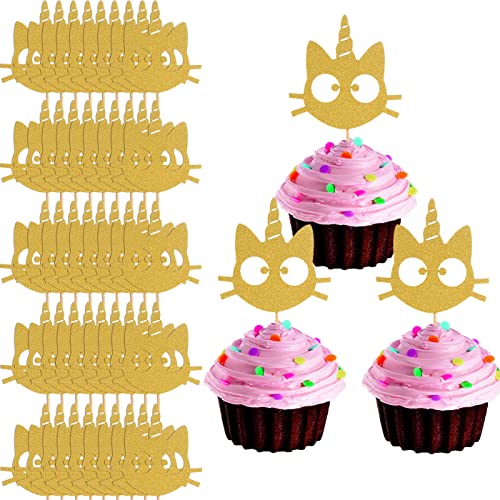 48Pcs Gold Cat Cupcake Topper - Gold Glitter Cute Cats Face Cupcake Toppers, Cat Themed Birthday Party/Kids Birthday Party/Baby shower Party Decorations Supplies, Gold Kitty Cat Cupcake Topper von LeeLeeAn