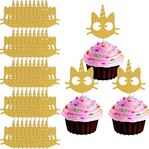 LeeLeeAn 48er Gold Glitter Katzengesicht Cupcake Topper - Gold Kitty Cat Cupcake Topper für Katzenparty, Baby Geburtstag, DIY Dekoration LeeLeeAn 48er Gold Glitter Katzengesicht Cupcake Topper - Gold Kitty Cat Cupcake Topper für Katzenparty, Baby Geburtstag, DIY Dekoration von LeeLeeAn