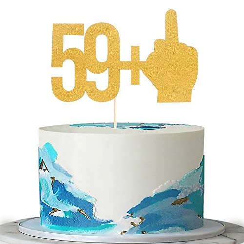 59+1 Gold Glitter Cake Topper - 60. Geburtstag Party Dekorationen, 59 + 1 Mittelfinger einseitig Gold Cake Topper, Cheer to 60 Years Old Birthday Theme Party Decoration Supplies (gold03) (gold03) von LeeLeeAn