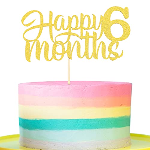 6 Monate Geburtstag Kuchen Topper – Gold Glitter Happy Six Months Birthday Party Kuchen Dekoration Baby 1/2 Jahre Geburtstag Kuchen Topper Foto Booth Requisiten von LeeLeeAn