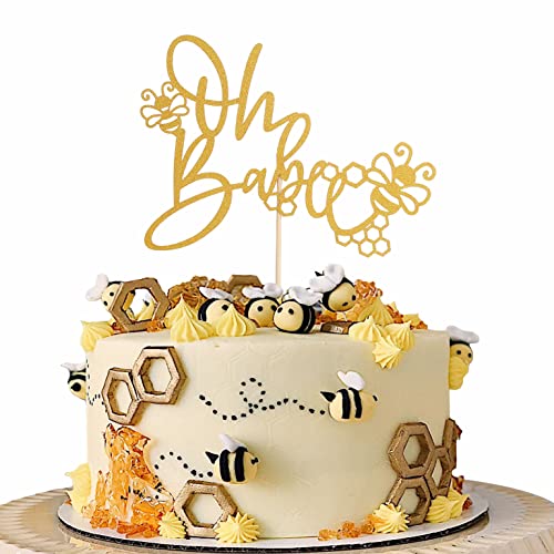 Bee Oh Babee Cake Toppers - Singer-side Gold Glitter Bumble Bee Oh Baby Cake Topper, Bee Themed Baby Shower/Gender Reveal Cake Topper, Boy Girls Baby Birthday Gold Bee Babee Cake Topper von LeeLeeAn