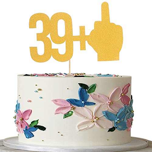 Gold Glitter 39+1 Cake Topper - Happy Birthday 39+1 Mittelfinger Kuchendekoration, Cheer to 40 Years Old Theme Party Dekoration, Gold 40 Fabulous Cake Topper, Foto Requisiten (gold01) (gold01) von LeeLeeAn