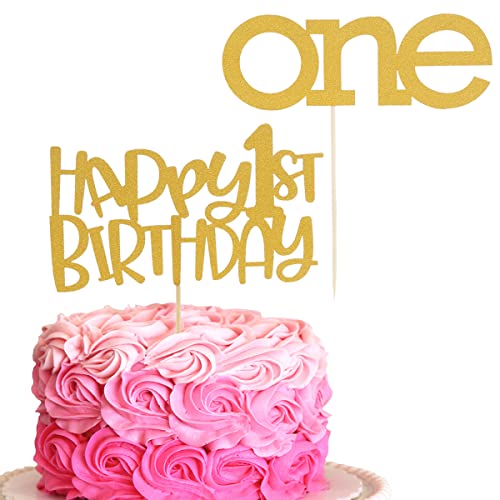 LeeLeeAn Gold Glitter One Cake Topper - 2 Stück, Happy 1. Geburtstag, Gold Glitter Baby 1. Geburtstag Kuchendekorationen, Babyparty Party Kuchen Dekoration Supplies LeeLeeAn Gold Glitter One Cake Topper - 2 Stück, Happy 1. Geburtstag, Gold Glitter Baby 1. Geburtstag Kuchendekorationen, Babyparty Party Kuchen Dekoration Supplies von LeeLeeAn