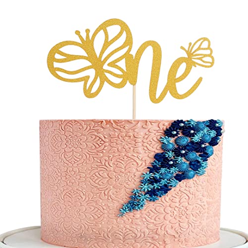 Gold One Butterfly Cake Topper - Single-side Gold Glitter Butterfly 1st Birthday Cake Decoration for Girl Boy, Photo Props for Baby Shower, Butterfly Cake Smash Topper, First Birthday Cake Topper von LeeLeeAn