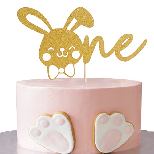 Gold Rabbit One Cake Topper - Gold Glitter Baby 1. Geburtstag Cake Topper, Bunny First Birthday Cake Smash Dekoration, Baby First Shower Party Dekorationen, Osterhase Cake Topper von LeeLeeAn