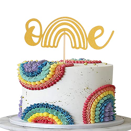 Gold Regenbogen One Cake Topper - Junge oder Mädchen Baby Boho Regenbogen Dusche Kuchenaufsätze, einseitig Gold Glitter 1. Geburtstag Party Dekoration von LeeLeeAn