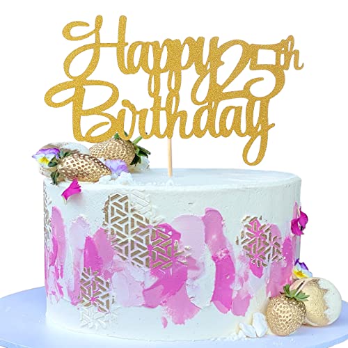 Happy 25th Birthday Cake Topper - Twenty Five Gold Glitter Birthday Cake Topper, 25 Jahre alt Birthday Anniversary Party Dekoration, fabelhafte Geburtstagsfeier Dekorationen, Prost 25 Jahre alt von LeeLeeAn