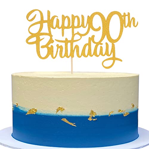 Happy 90th Birthday Cake Topper - Gold Glitter 90 Birthday Party Decoration Birthday Happy Birthday Cake Toppers, Single - Side Gold Glitter 90 Anniversary Party Decoration Supplies von LeeLeeAn