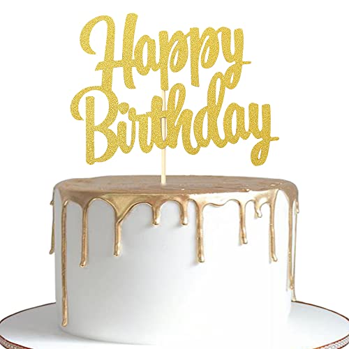 Happy Birthday Cake Topper Dekoration - Gold Glitzer Geburtstag Kuchen Topper Dekoration Supplies, Fotoautomaten Requisiten (Gold01) von LeeLeeAn