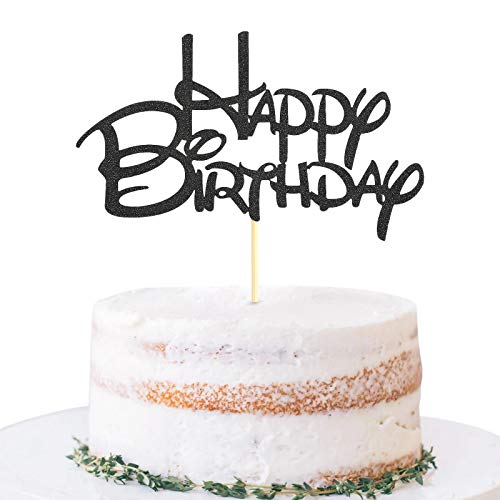 Schwarz Happy Birthday Cake Topper - Schwarz Glitzer Geburtstag Party Kuchen Dekoration Supplies, Cake Smash Dekoration Fotoautomaten Requisiten, Schwarz Papier Cake Topper Flaggen Schild von LeeLeeAn