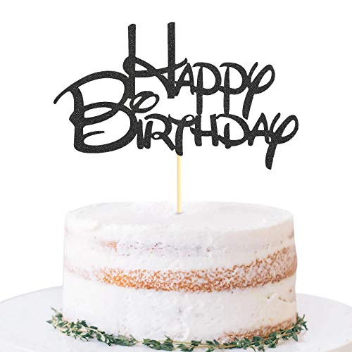 Tortenaufsatz "Happy Birthday", schwarzer Glitzer, für Geburtstagsparty, Kuchendekoration, Fotoautomaten-Requisiten, schwarze Papier-Kuchenaufsatz, Flaggen-Schild, Schwarz Tortenaufsatz "Happy Birthday", schwarzer Glitzer, für Geburtstagsparty, Kuchendekoration, Fotoautomaten-Requisiten, schwarze Papier-Kuchenaufsatz, Flaggen-Schild, Schwarz von LeeLeeAn
