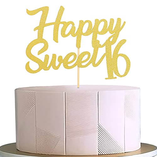 Happy Sweet Tortenaufsatz zum 16. Geburtstag, goldfarben, glitzernd, für Geburtstagspartys, als Fotorequisite, für Jungen und Mädchen von LeeLeeAn