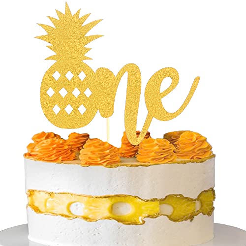 Kuchendekoration für Ananas zum 1. Geburtstag, einseitig, goldfarben, glitzernd, 1 Jahre alt, Kuchendekoration, tropisches Hawaii, Aloha Luau Kuchendekoration für Ananas zum 1. Geburtstag, einseitig, goldfarben, glitzernd, 1 Jahre alt, Kuchendekoration, tropisches Hawaii, Aloha Luau von LeeLeeAn