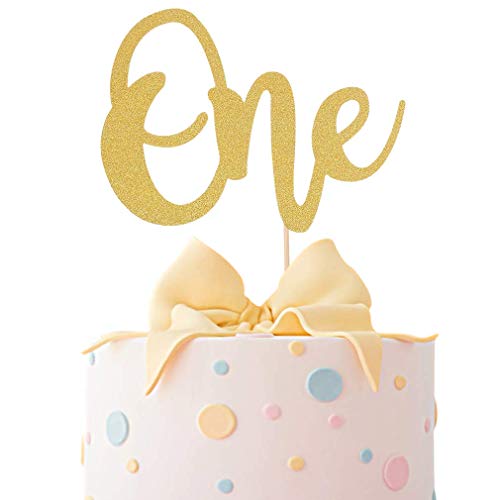 LeeLeeAn Kuchendekoration zum 1. Geburtstag, für Baby, einseitig, goldfarben, glitzernd, für Foto-Requisiten Tortenaufsatz zum 1. Geburtstag. von LeeLeeAn