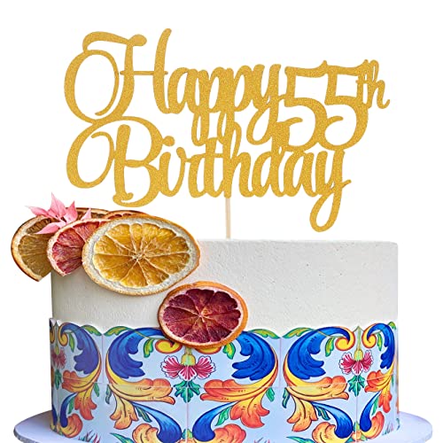 LeeLeeAn Tortenaufsatz zum 55. Geburtstag – "Happy 55th Birthday" – goldfarbener Glitter zum 55. Geburtstag, Party-Kuchenaufsatz, 55 & fabelhafte Kuchendekoration von LeeLeeAn
