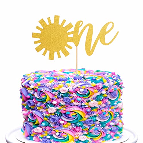 Sun One Birthday Cake Toppers - Gold Glitter Baby First Birthday Cake Topper, Sun 1st Birthday Cake Topper for Smash Cake/Baby Shower/Photo Booth Props Decor, You Are My Sunshine Cake Decoration von LeeLeeAn