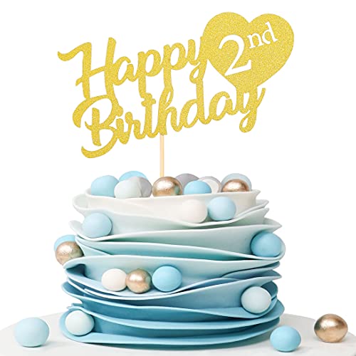 Tortenaufsatz "Happy 2nd Birthday" – 2. Geburtstag, goldene Kuchendekoration, Kuchendekoration, Foto-Requisiten, Happy Heart Shape Two Years Old Birthday von LeeLeeAn