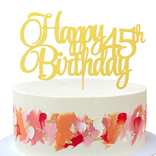 Kuchendekoration zum 45. Geburtstag, Gold-Glitzer, 45. Geburtstag, Kuchendekoration, 45. Jahrestag/Geburtstag, Party-Dekoration, Zubehör (Gold) von LeeLeeAn