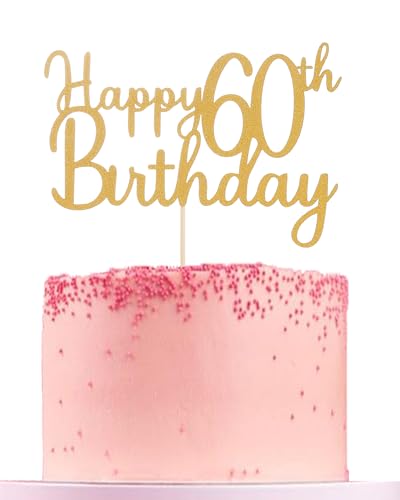 Tortenaufsatz "Happy 60th Birthday" – Gold Glitter 60. Geburtstag Jahrestag Party Cake Topper, 60. Geburtstag Dekorationen für Frauen oder Männer von LeeLeeAn