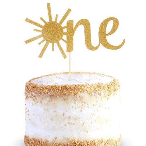 Tortenaufsatz für den 1. Geburtstag des Babys – Goldene Glitzer-Sonnenschein zum ersten Jahrestag der Dusche, einseitige Sonne, 1 Geburtstagstorte Smash Topper für Fotoautomaten-Requisiten von LeeLeeAn