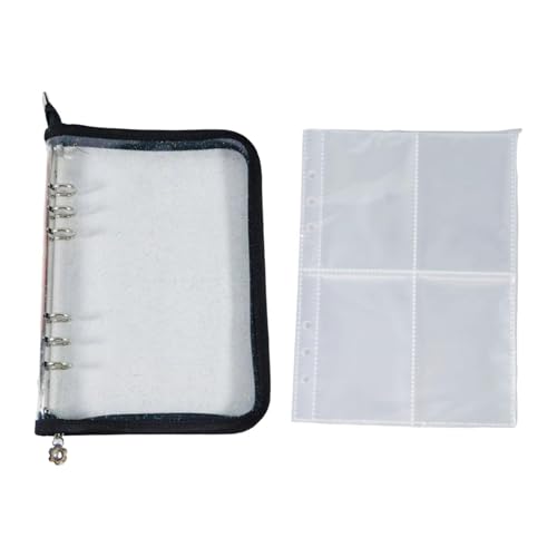 LeeQinersw Fotoalbum Sammelbuch Ordner Einsteckalbum Kartenhalter mit Reißverschluss Und Transparentem Glitzer für Klaren Überblick Zum Sammeln von Foto, Schwarz von LeeQinersw