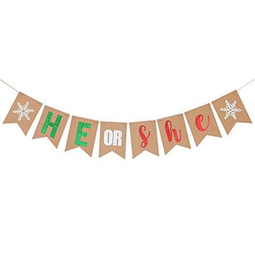 Glitzerndes Weihnachts-Banner mit Aufschrift „He or She“ – Weihnachtsgeschlechtsoffenbarung, Party-Dekoration, Winter-Weihnachten, Babyparty-Dekoration für Jungen oder Mädchen Glitzerndes Weihnachts-Banner mit Aufschrift „He or She“ – Weihnachtsgeschlechtsoffenbarung, Party-Dekoration, Winter-Weihnachten, Babyparty-Dekoration für Jungen oder Mädchen von LeeSky