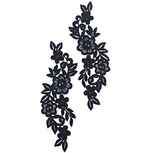 1 Paar schwarze Blumen-Spitzen-Applikationen, bestickt, zum Nähen, Basteln, Applikationen von Leeadwaey