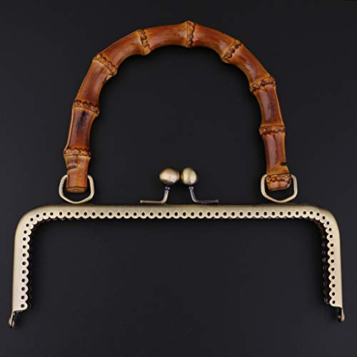 Bambus-Griff, Metallrahmen, Kussverschluss, für DIY-Handtaschen, Geldbörse, Bronze, 20 cm von Leeadwaey
