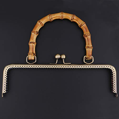Bambus-Griff, Metallrahmen, Kussverschluss, für DIY-Handtaschen, Geldbörse, Bronze, 25 cm von Leeadwaey
