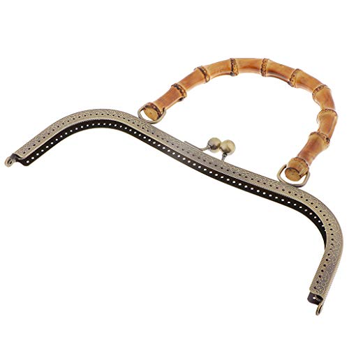 Bambus-Griff, Metallrahmen, Kussverschluss, für DIY-Handtaschen, Geldbörse, Bronze, 27 cm von Leeadwaey