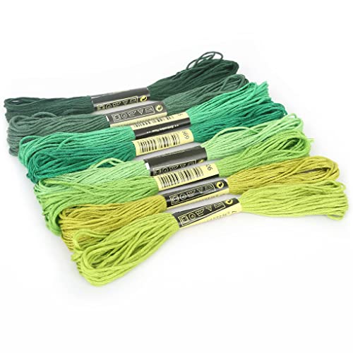 Mehrfarbiges Baumwoll-Stickgarn-Set, Bastelarbeiten, weich, farbecht, 7,5 m, Grün, 8 Farben, Nr. 03 von Leeadwaey