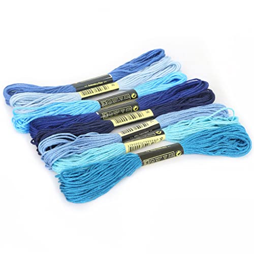 Mehrfarbiges Baumwoll-Stickgarn-Set, Bastelarbeiten, weich, farbecht, 7,5 m, blau, 8 Farben, Nr. 01 von Leeadwaey