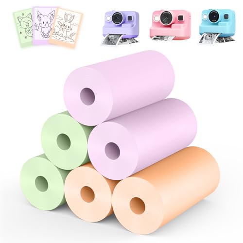 Leebotree Thermodruck-Papierrolle für Kinderkamera, 6 Rollen, für die meisten Sofortbildkameras von Kinder, inkl. Esoxoffore/Dylanto/Dududragon/Cimizi (2 violett, 2 orange, 2 grün) von Leebotree