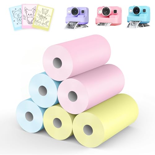 Leebotree Thermodruck-Papierrolle für Kinderkamera, 6 Rollen, passend für die meisten Kinder-Sofortbildkameras, inkl. Esoxoffore/Dylanto/DUDUDRAGON/Cimizi (2pink-2gelb-2blau) von Leebotree