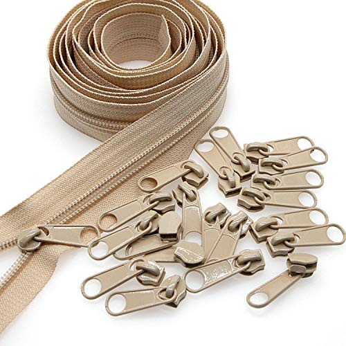 5# Beige Reißverschlüsse von der Rolle 10 Yard mit 25 Stück Schieber Reißverschluss für DIY Schneider Nähen, Tasche, Gepäck, Kleid, Sofakissen, Kissen Leekayer (beige) von Leekayer