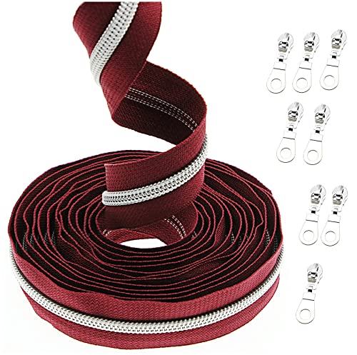 #5 Metallic Nylonspulen-Reißverschlüsse Meterware 10 Yards wein rotes Klebeband mit 25 Stück Silber schiebern für DIY Nähen Schneider Handwerk Tasche Gepäck kissen Leekayer #5 Metallic Nylonspulen-Reißverschlüsse Meterware 10 Yards wein rotes Klebeband mit 25 Stück Silber schiebern für DIY Nähen Schneider Handwerk Tasche Gepäck kissen Leekayer von Leekayer
