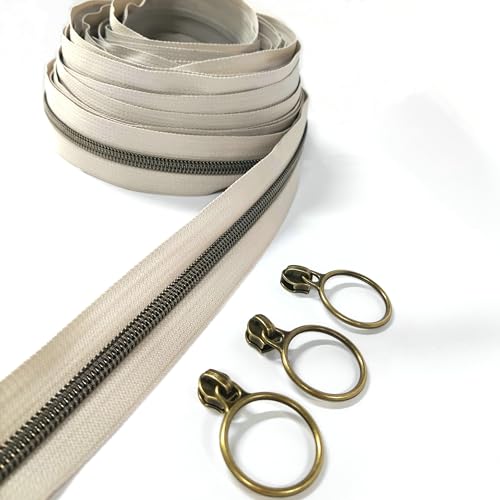Leekayer #5 Metallic-Nylon-Spiralreißverschlüsse aus antikem Messing, 9,1 m, beigefarbenes Reißverschlussband mit 25 antiken Messingringschiebern für Heimwerker, Nähen, Schneidern, Handwerk, Tasche Leekayer #5 Metallic-Nylon-Spiralreißverschlüsse aus antikem Messing, 9,1 m, beigefarbenes Reißverschlussband mit 25 antiken Messingringschiebern für Heimwerker, Nähen, Schneidern, Handwerk, Tasche von Leekayer