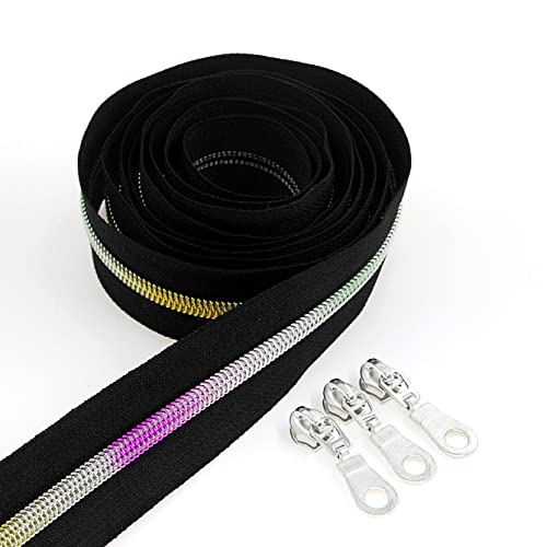 Leekayer #5 metallische Nylon-Reißverschlüsse durch den Hof Regenbogenzähne Reißverschluss Bulk 9 Meter mit 25pcs silbernen Schiebern für DIY Nähen Schneider Handwerksbeutel(schwarzes) von Leekayer