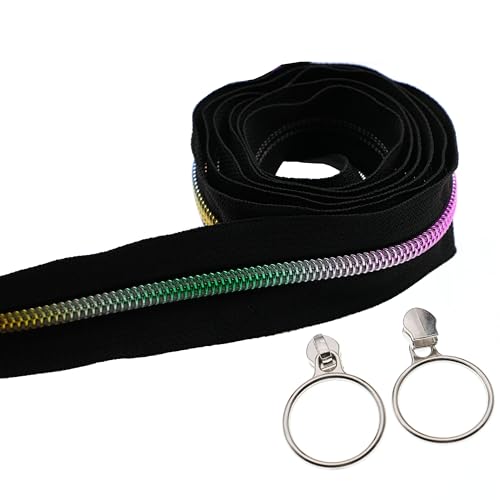 Leekayer #5 Regenbogen-Metallic-Nylon-Spiralreißverschlüsse von The Yard Bulk 9,1 m, schwarzes Reißverschlussband mit 25 silbernen Schiebern für Heimwerker, Nähen, Schneider, Handwerk, Tasche Leekayer #5 Regenbogen-Metallic-Nylon-Spiralreißverschlüsse von The Yard Bulk 9,1 m, schwarzes Reißverschlussband mit 25 silbernen Schiebern für Heimwerker, Nähen, Schneider, Handwerk, Tasche von Leekayer